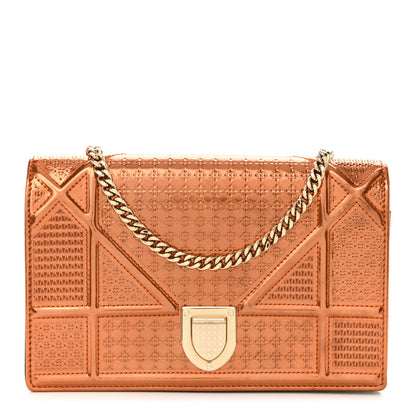 Christian Dior Metallic Patent Micro-Cannage Diorama Wallet on Chain Pouch Orange 1 of 11