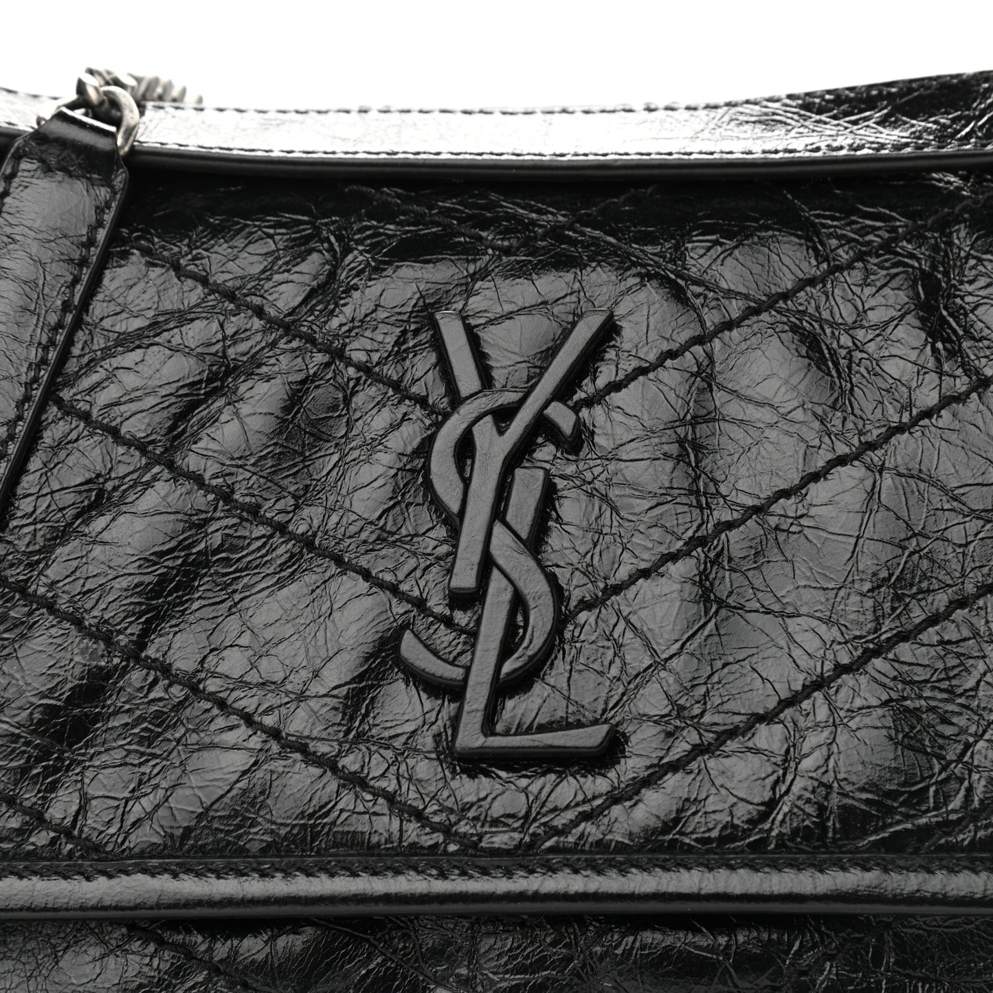 Crinkled Lambskin Matelasse Monogram Baby Niki Chain Satchel Black