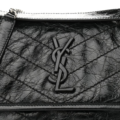 Saint Laurent Crinkled Lambskin Matelasse Monogram Baby Niki Chain Satchel Black 9 of 12