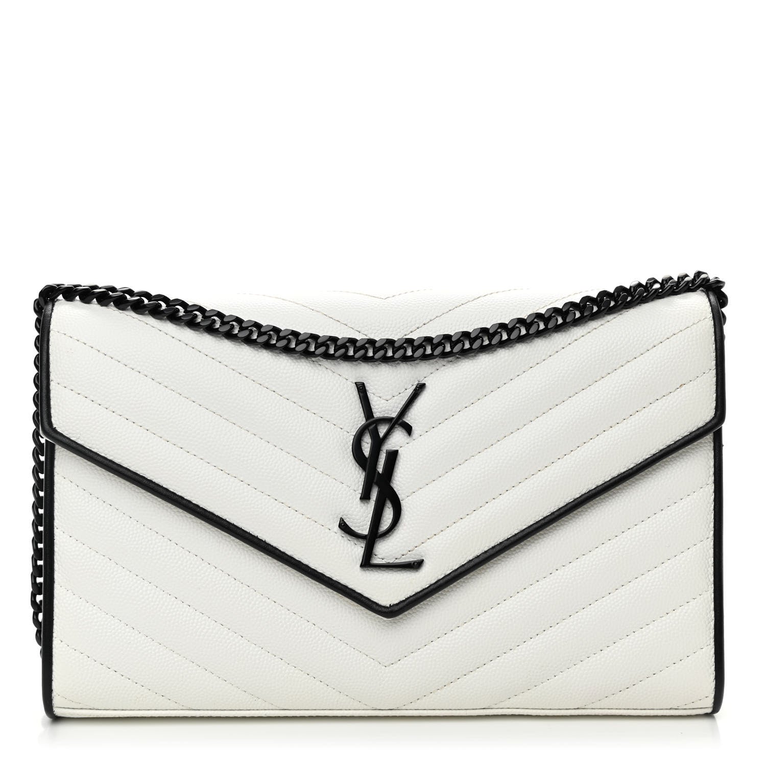 Saint Laurent Grain De Poudre Matelasse Monogram Chain Wallet White Black 1 of 11