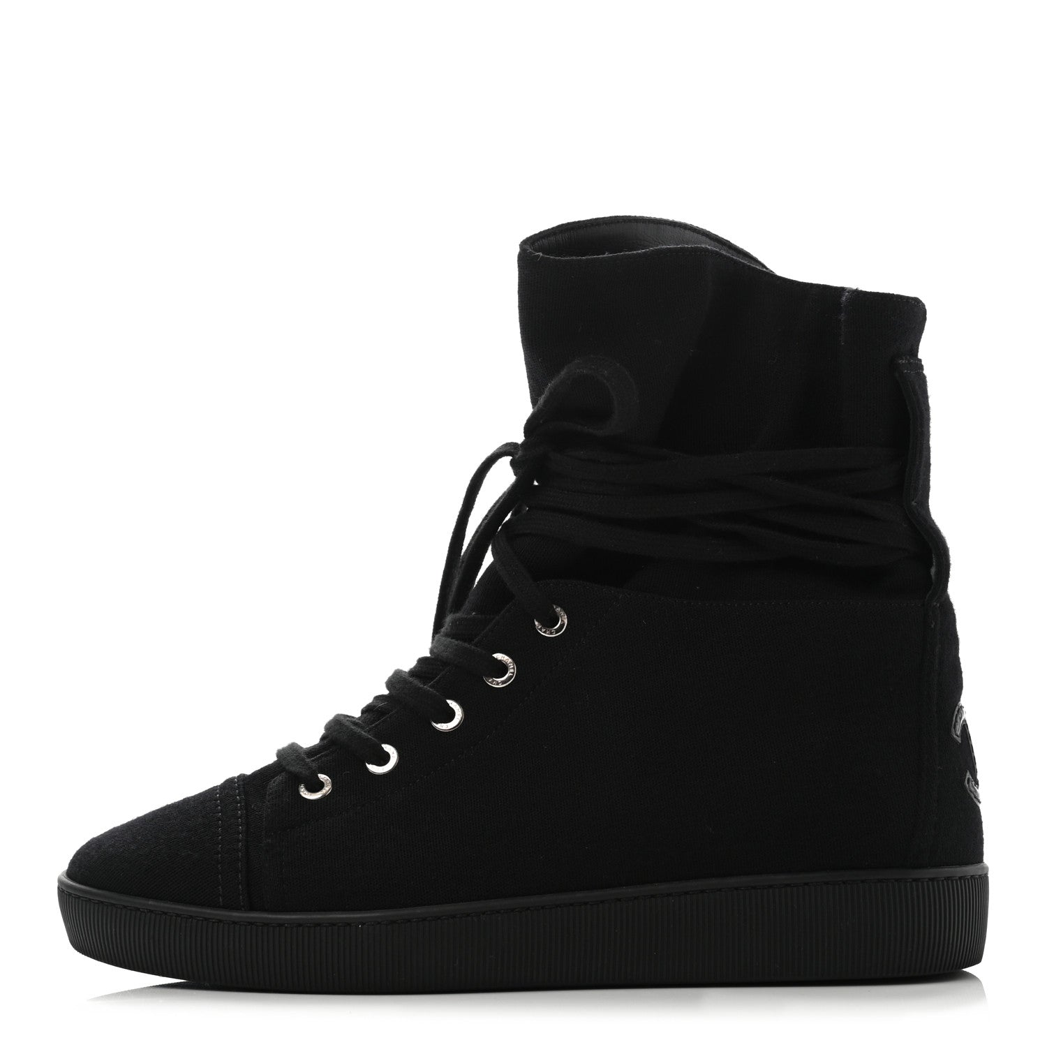 Chanel Jersey Lace Up High Top Sneakers 38.5 Black 1 of 9