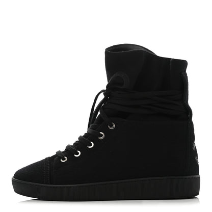 Chanel Jersey Lace Up High Top Sneakers 38.5 Black 1 of 9