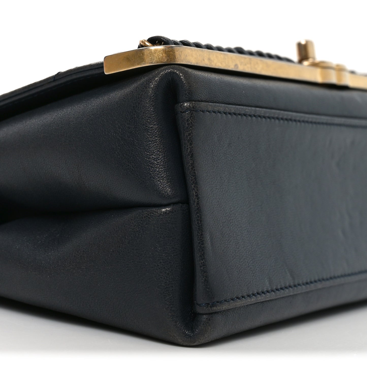 Sheepskin Chevron Stitched Chain Top Handle Flap Blue