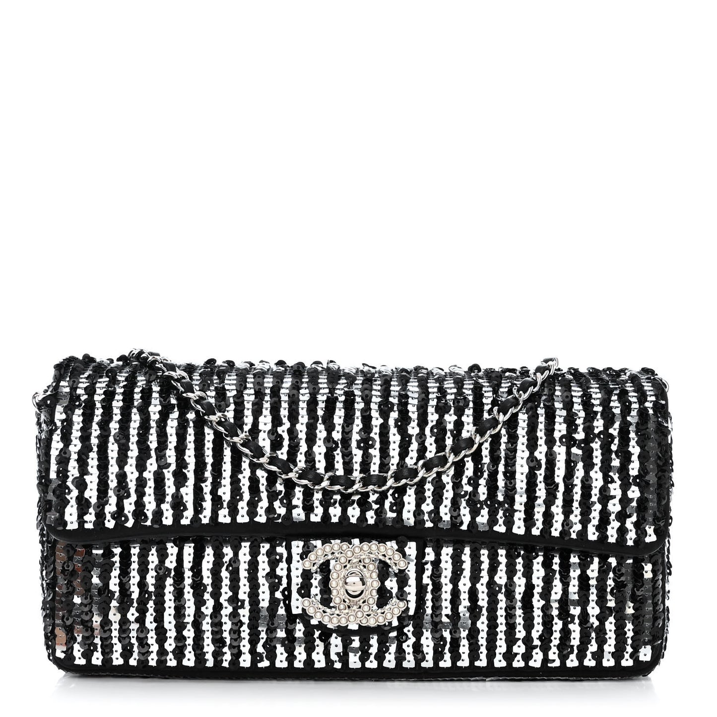 Sequin Quilted Pearl CC Flap Clutch Black