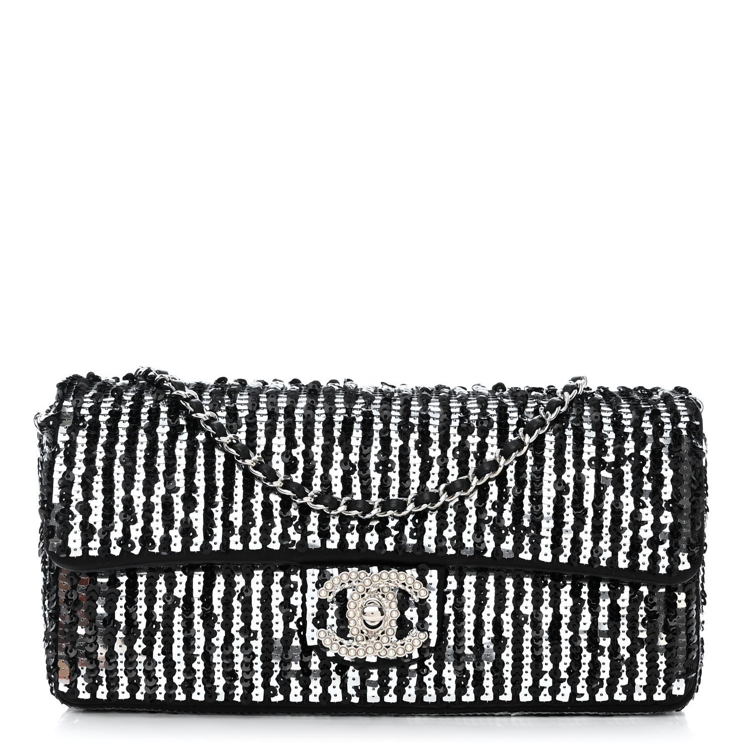 Chanel Sequin Quilted Pearl CC Flap Clutch Black 1 of 11