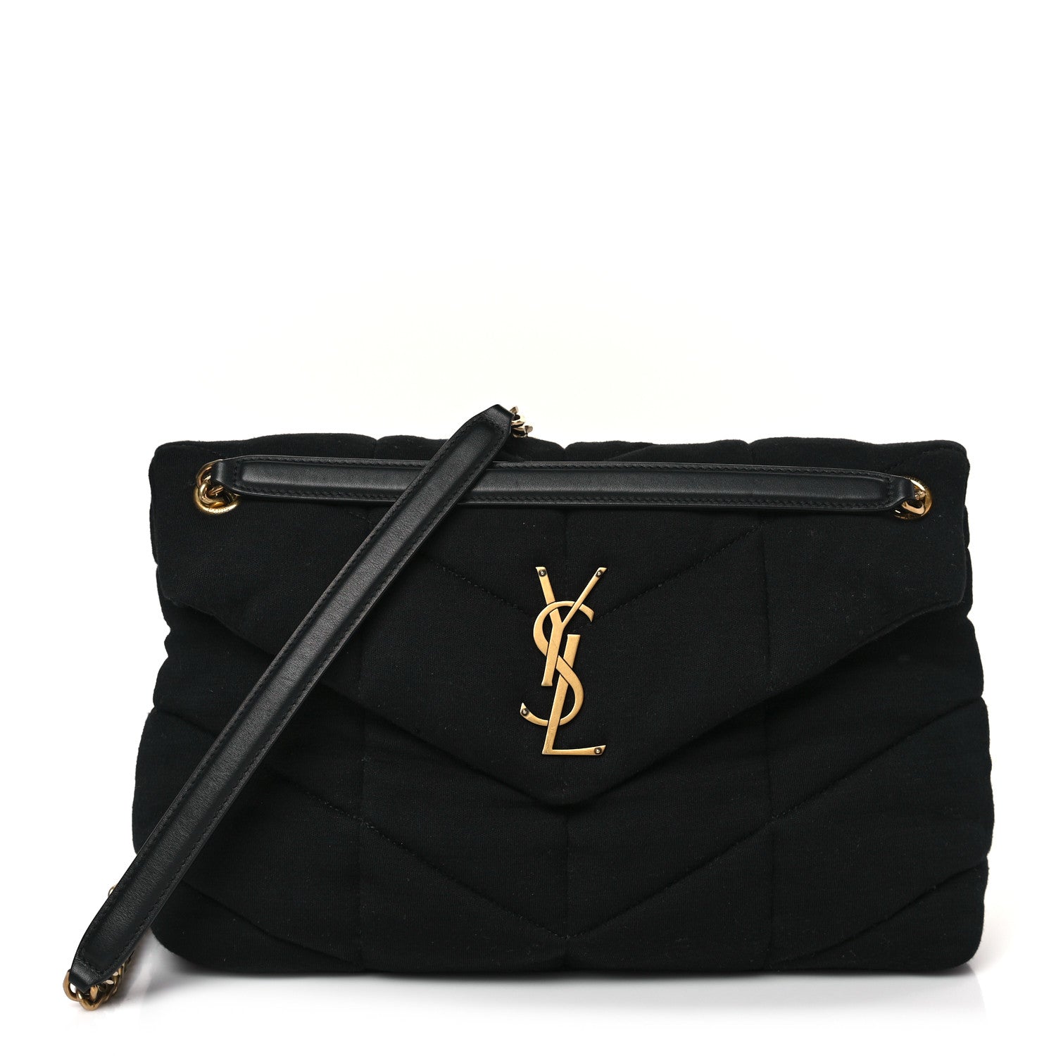 Saint Laurent Wool Jersey Quilted Medium Loulou Puffer Monogram Chain Black 1 of 9