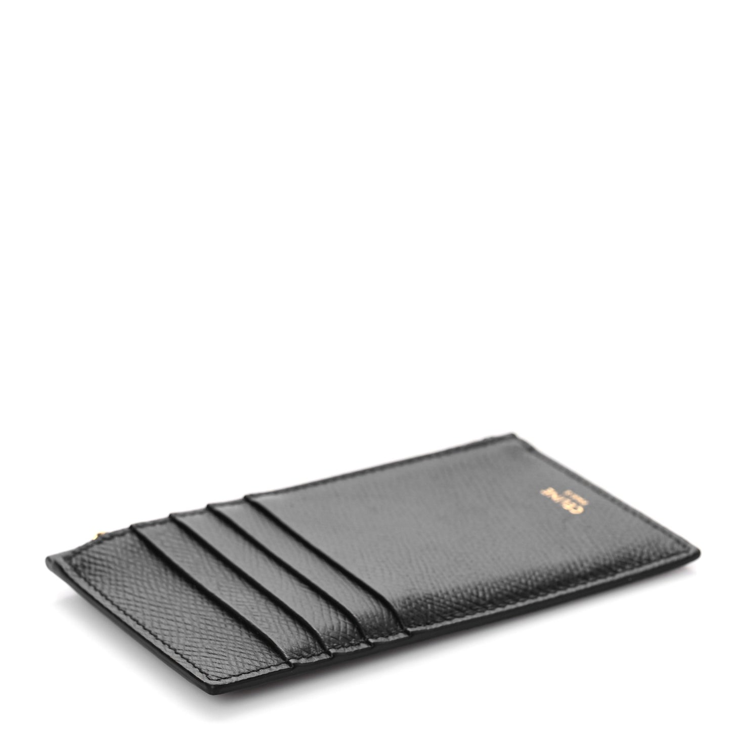 Grained Calfskin Zipped Card Holder Black