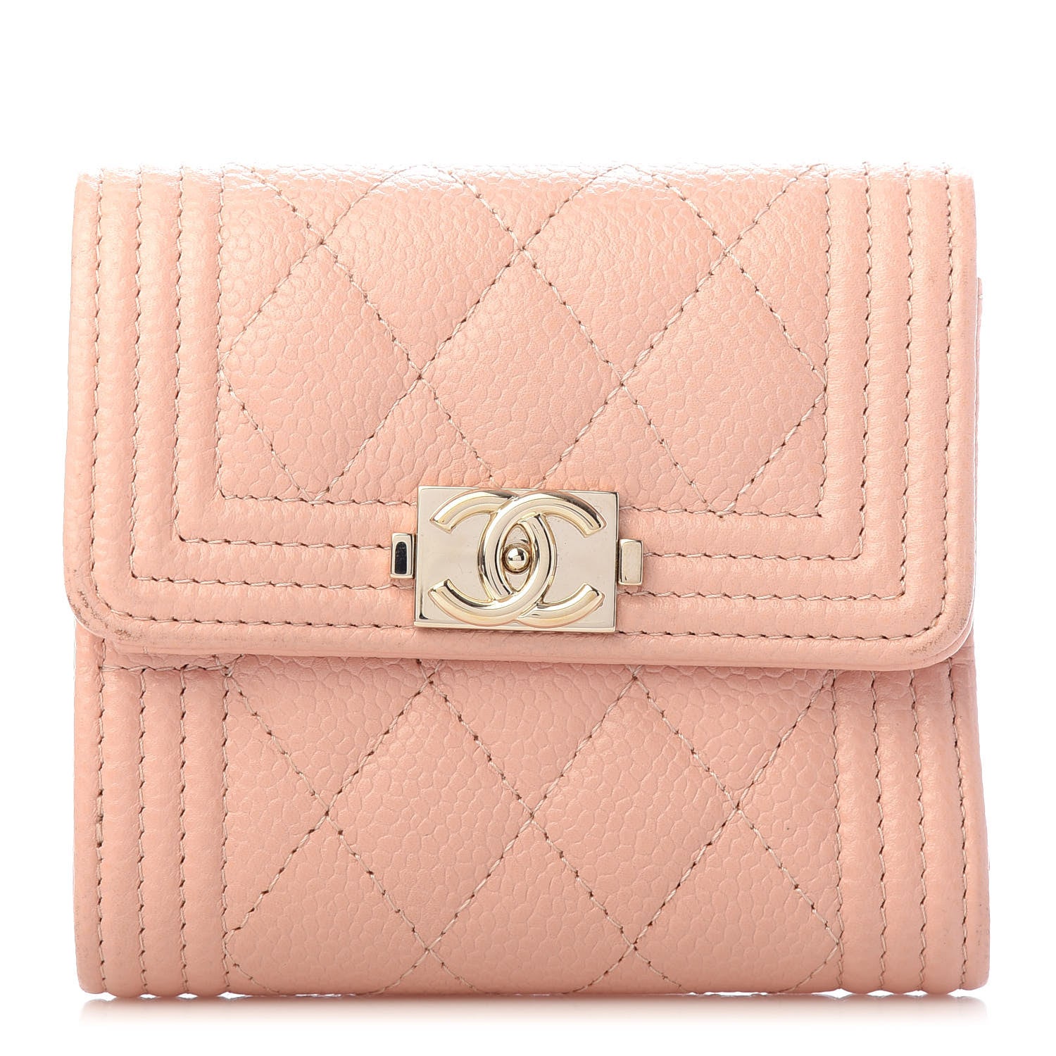Chanel Caviar Quilted Boy Compact Wallet Rose Clair 1 of 7