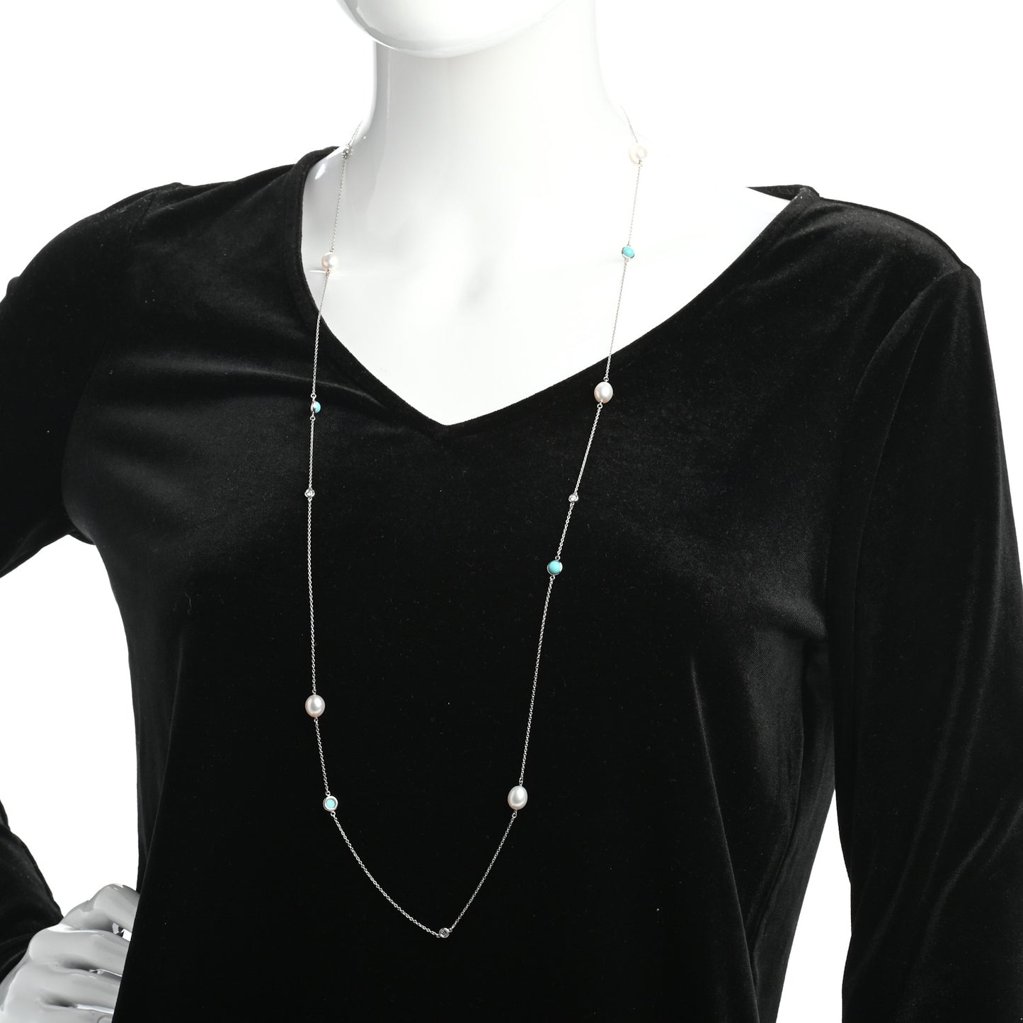 Sterling Silver Diamond Pearl Turquoise Elsa Peretti Color By The Yard Sprinkle Necklace