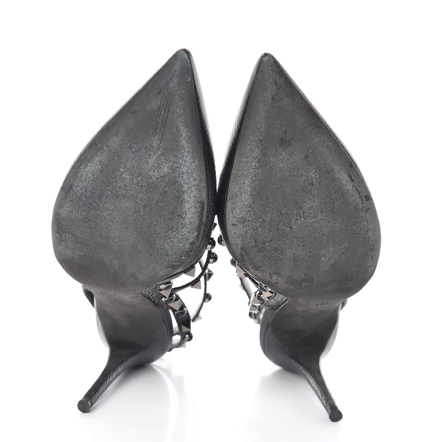 Pebbled Calfskin Onyx Rockstud Rolling Ankle Strap 100mm Pumps 41 Black