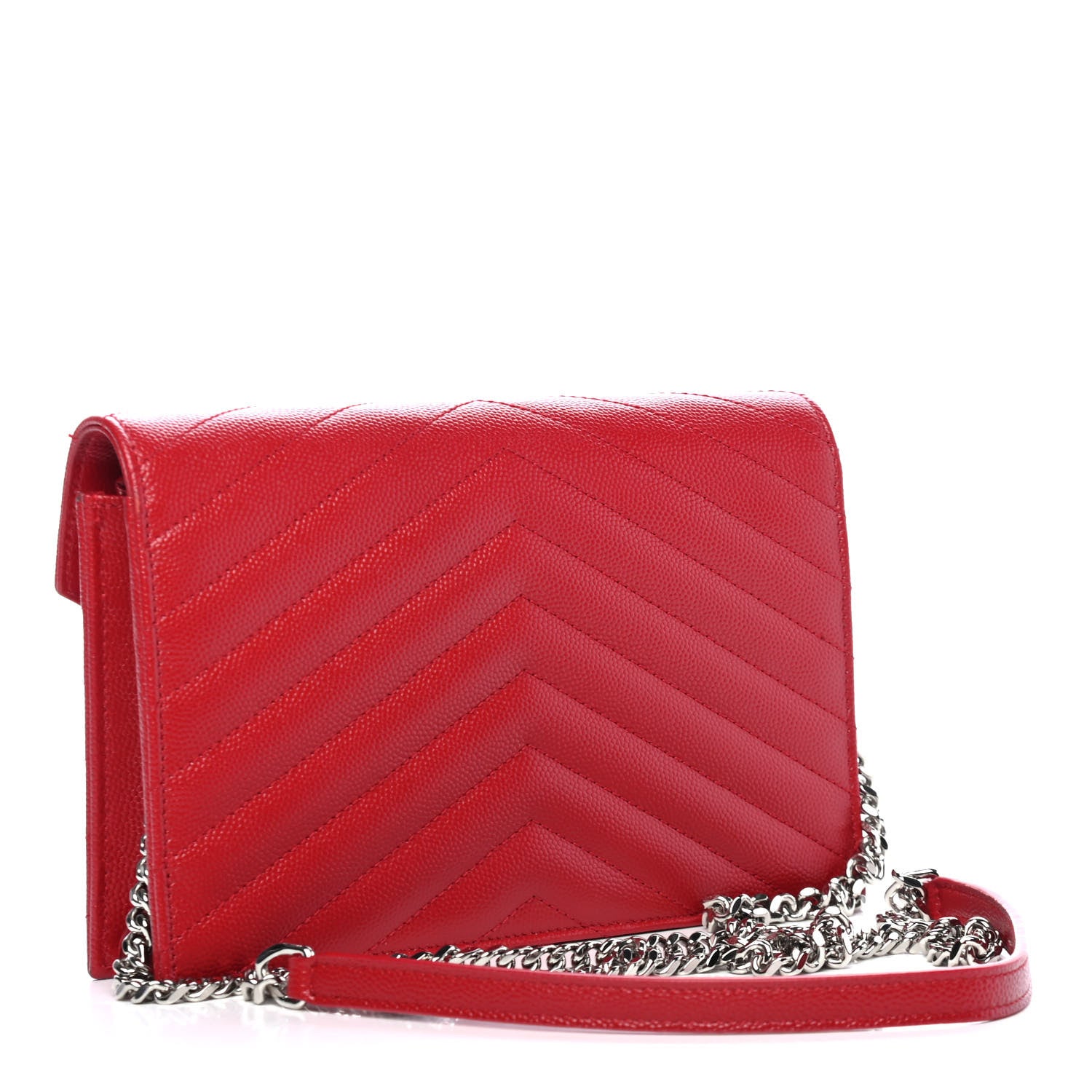 Saint Laurent Grain De Poudre Matelasse Chevron Monogram Envelope Chain Wallet New Red 2 of 4