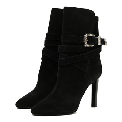 Saint Laurent Suede Mica Buckle Western Ankle Booties 39 Black 3 of 15