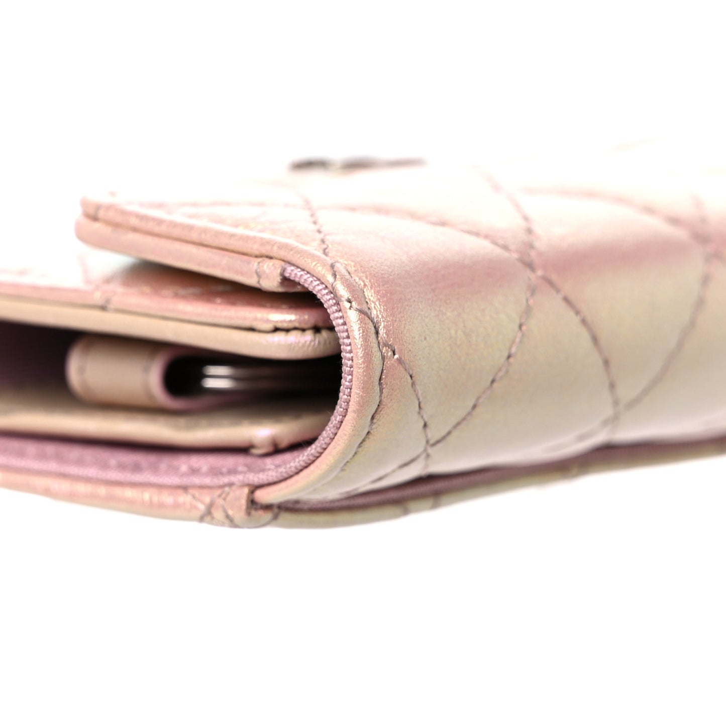 Iridescent Calfskin Quilted Classic 4 Key Holder Wallet Pink