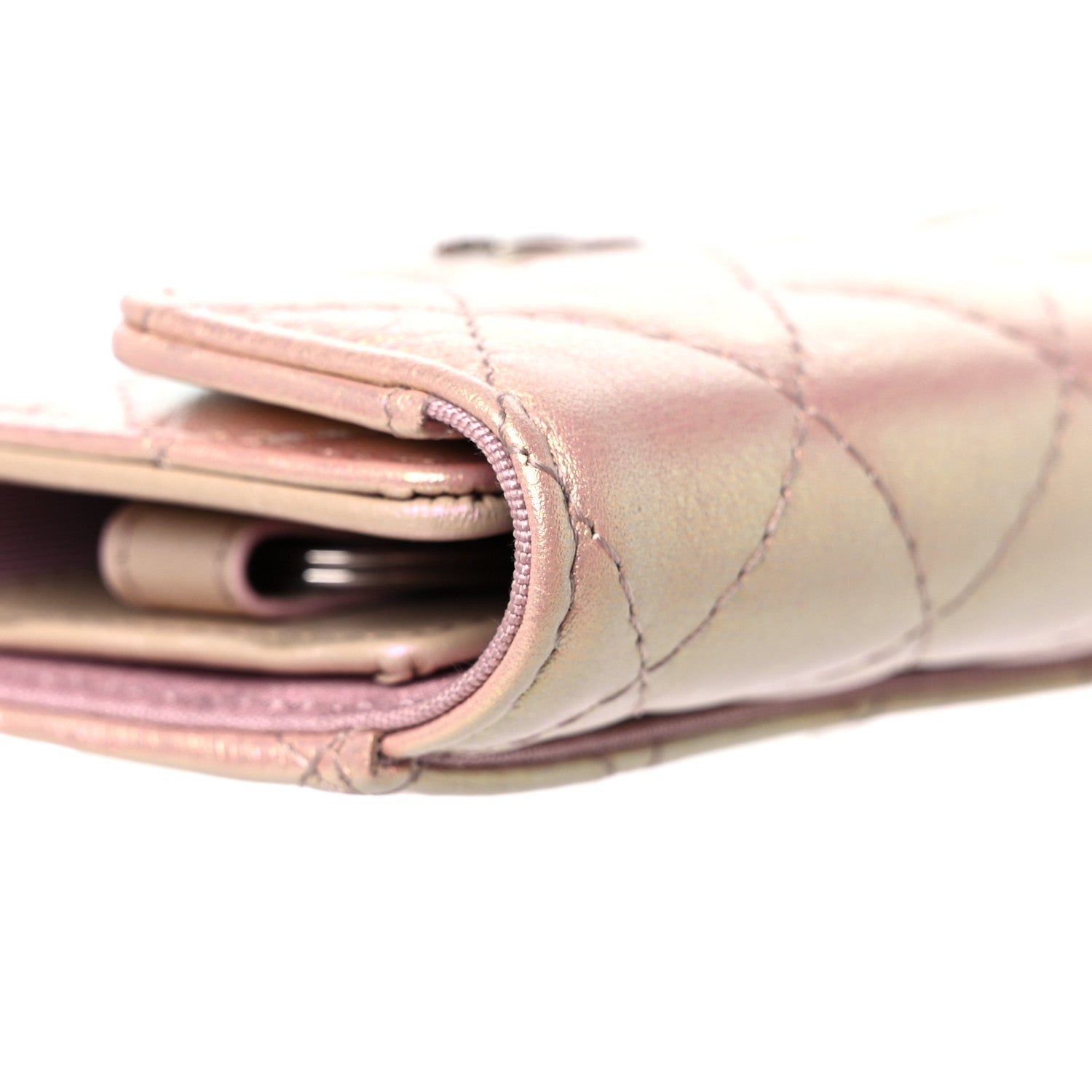 Chanel Iridescent Calfskin Quilted Classic 4 Key Holder Wallet Pink 12 of 14