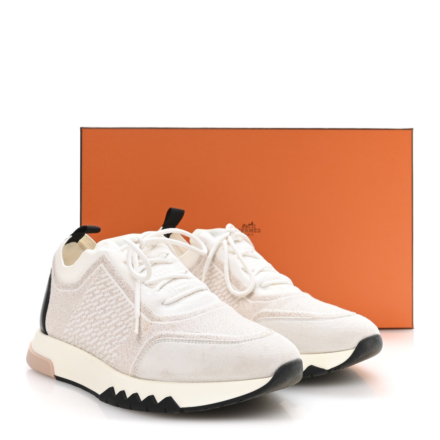 Hermes Technical Canvas Goatskin Womens Addict Sneakers 38 Multicolor Rose Dore 9 of 9