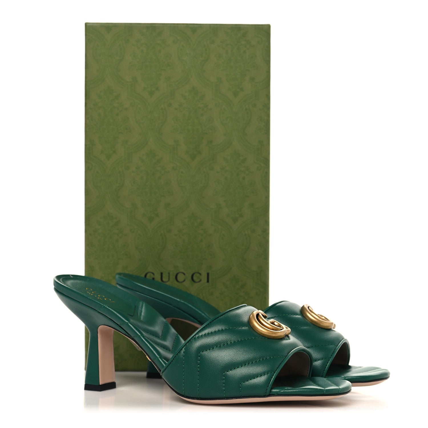 Gucci Nappa Matelasse GG Marmont 75mm Slide Sandals 41 Emerald 12 of 12