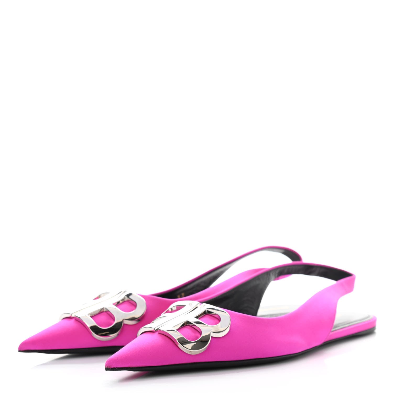 Balenciaga Satin BB Knife Pointy Toe Slingback Flats 37 Neon Pink 3 of 7