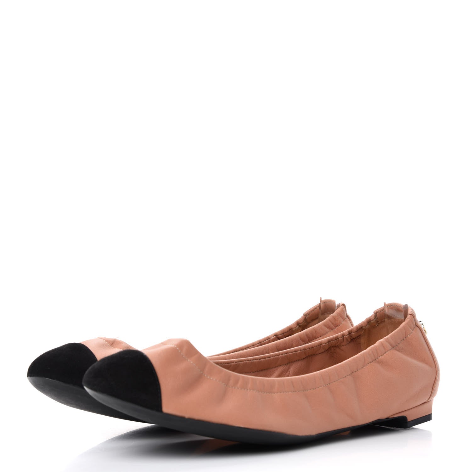 Chanel Lambskin Suede CC Elastic Cap Toe Ballerina Flats 38 Pink Black 3 of 10