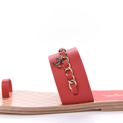 Chanel Calfskin Chain CC Sandals 40 Red 13 of 14