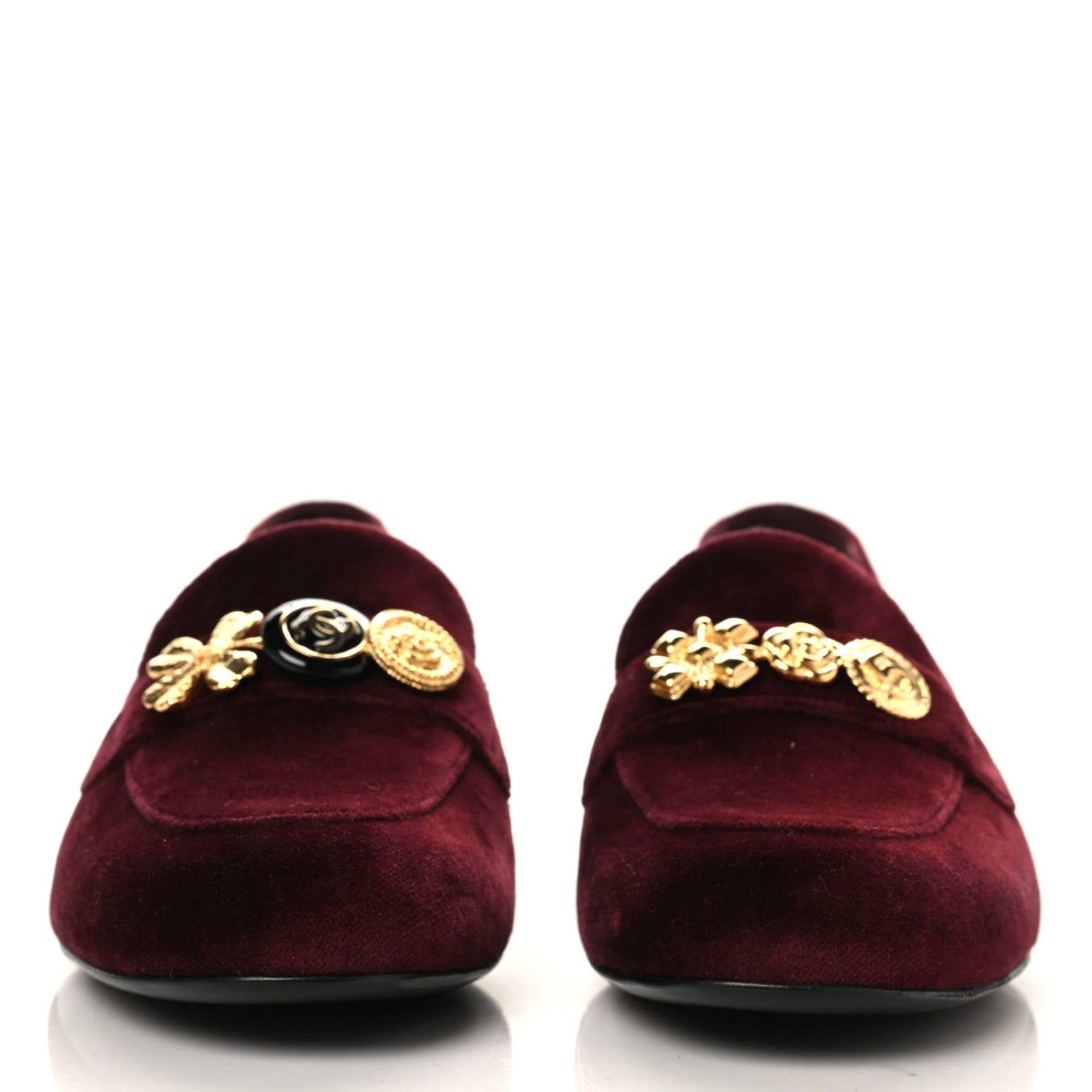 Chanel Velvet Moccasin Loafers 38 Burgundy 5 of 10