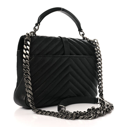 Saint Laurent Sheepskin Matelasse Chevron Monogram Medium College Bag Black 3 of 9
