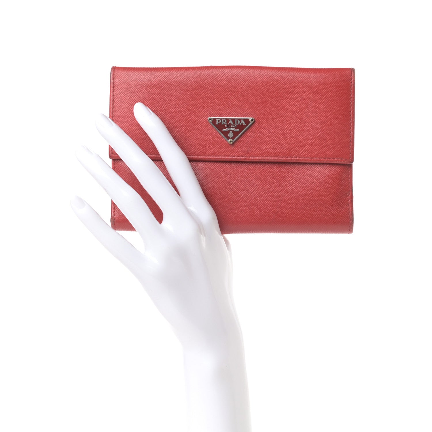 Prada Saffiano Flap Compact Wallet Rosso 2 of 7