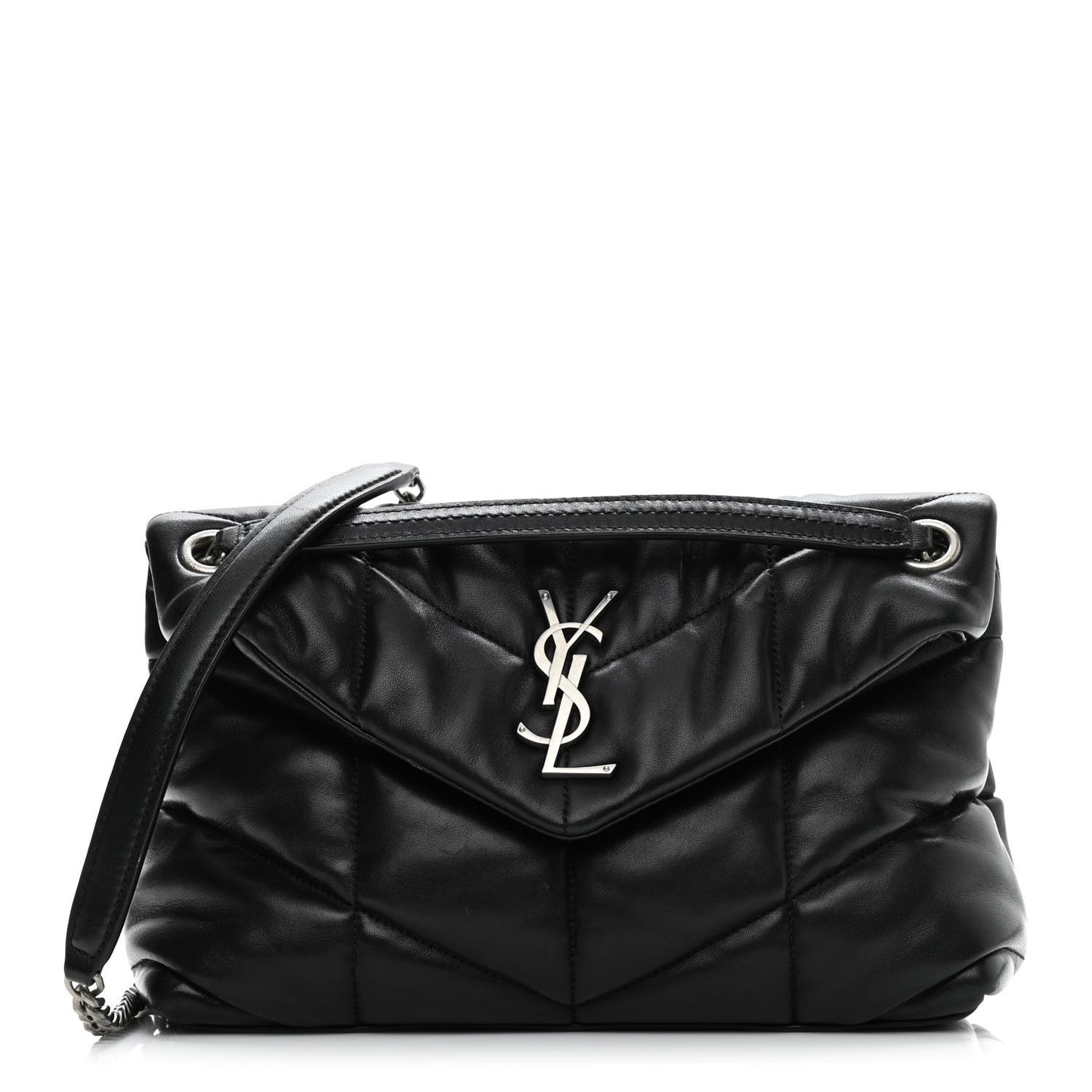 Lambskin Quilted Small Loulou Puffer Monogram Chain Satchel Black