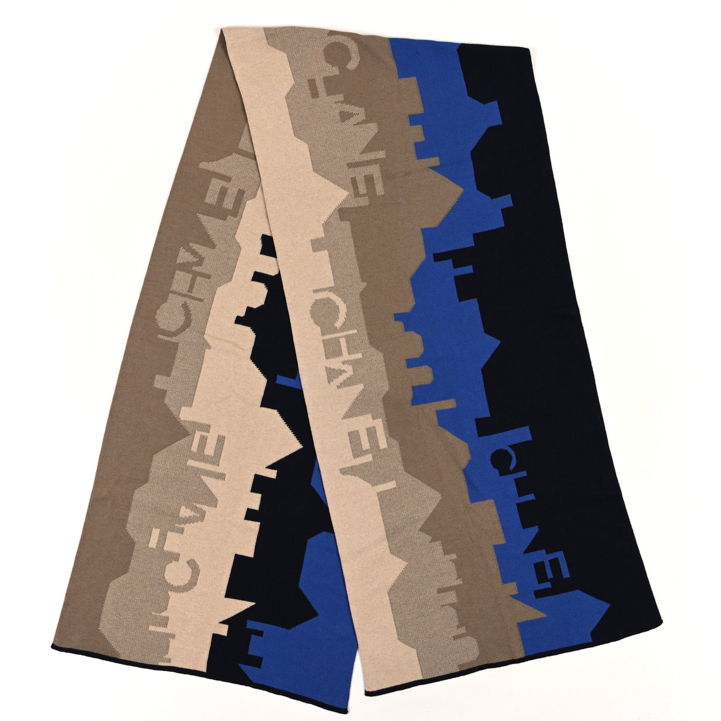 Knit Logo Printed Stole Blue Beige