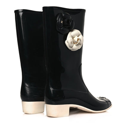 Chanel Rubber Camellia Rain Boots 41 Black 4 of 9