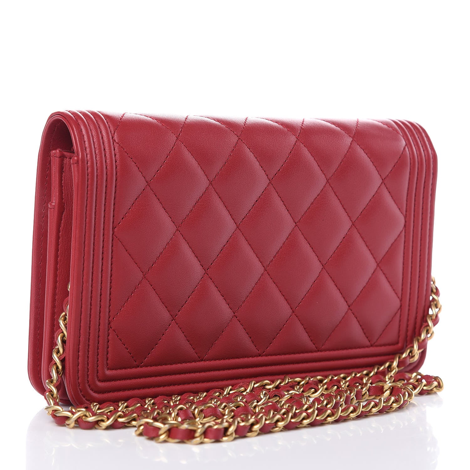 Chanel Calfskin Quilted Boy Wallet On Chain WOC Red 3 of 13