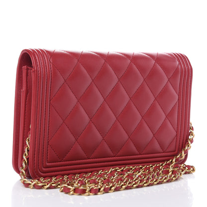 Chanel Calfskin Quilted Boy Wallet On Chain WOC Red 3 of 13