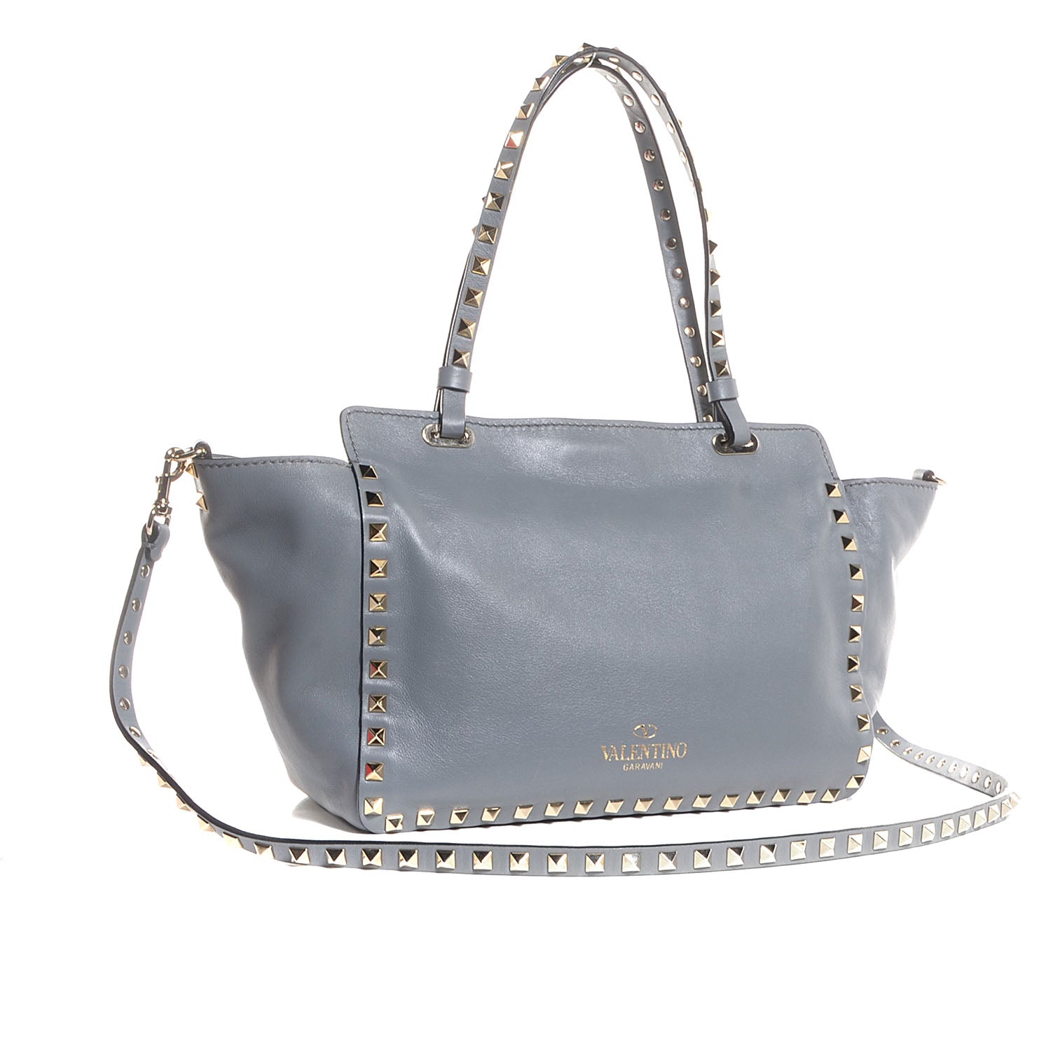 Valentino Garavani Vitello Small Rockstud Tote Grey 2 of 8