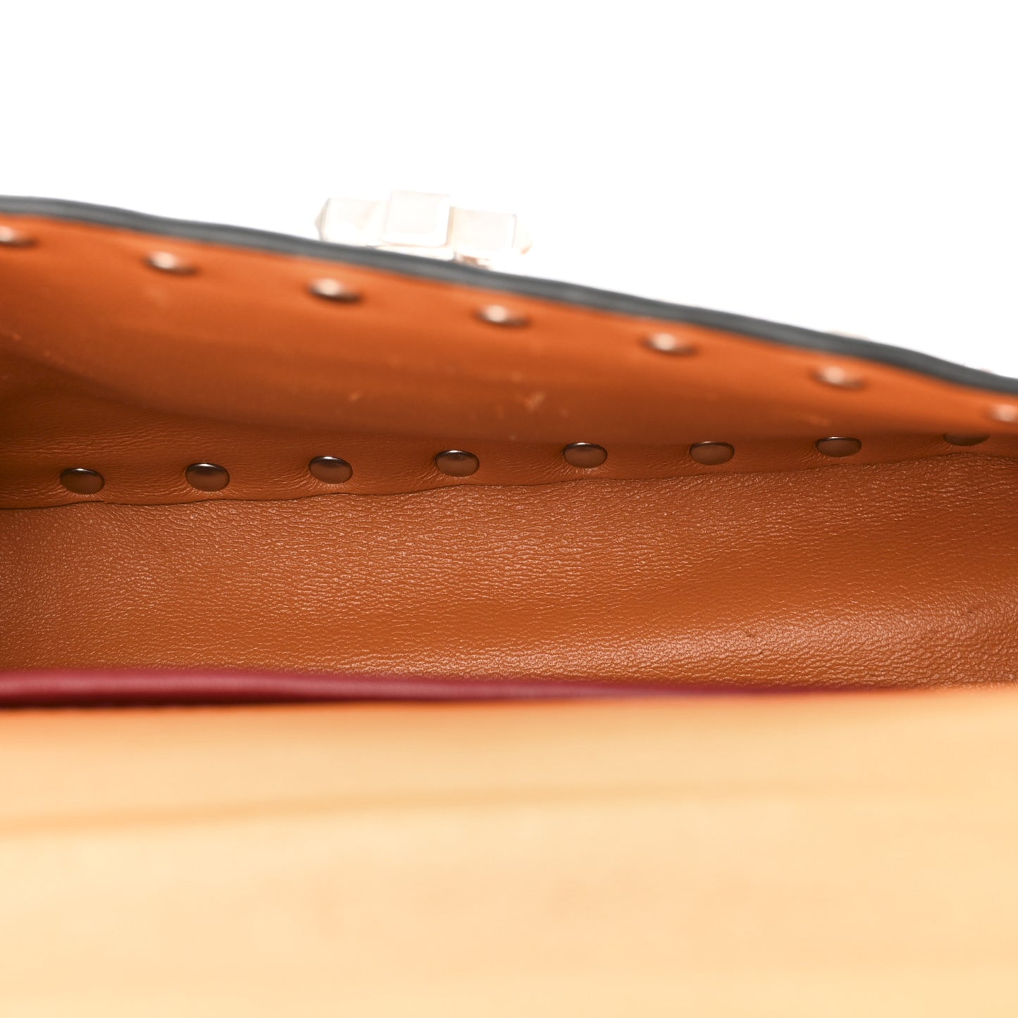 Patent Small Rockstud Spike Shoulder Bag Orange