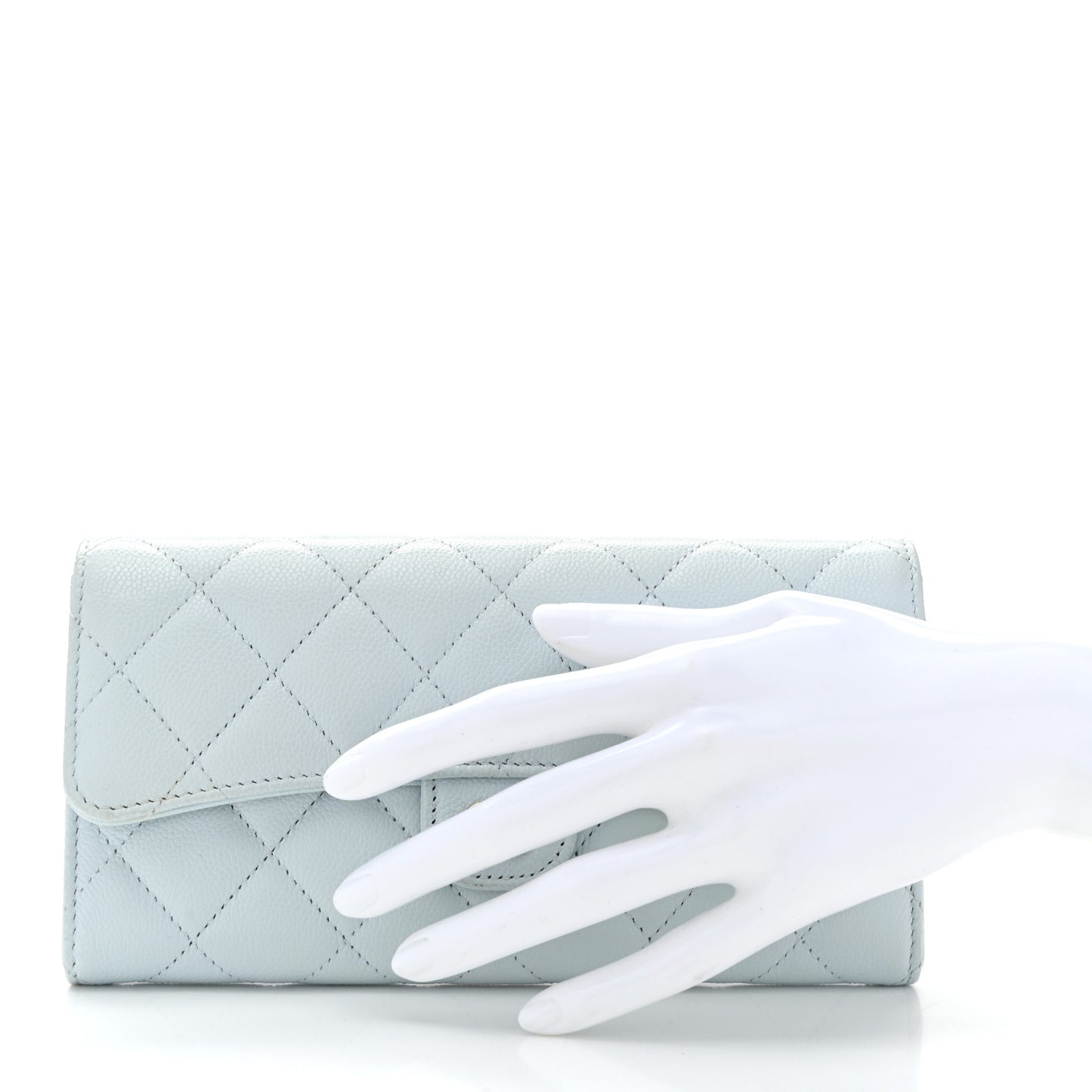 Caviar Quilted Large Gusset Flap Wallet Light Blue