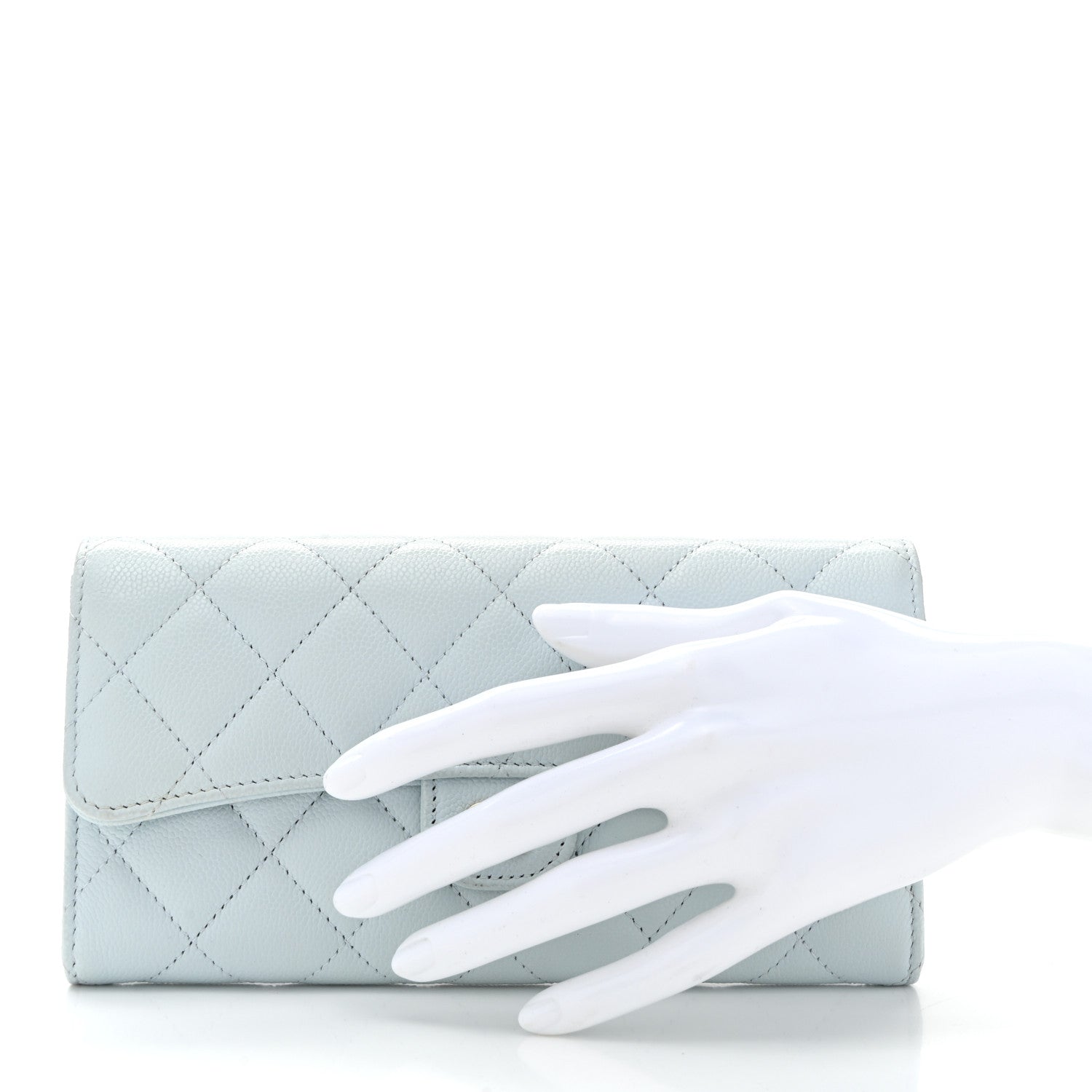 Chanel Caviar Quilted Large Gusset Flap Wallet Light Blue 2 of 11