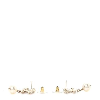 Chanel Crystal Timeless CC Pearl Drop Earrings Light Gold 3 of 5