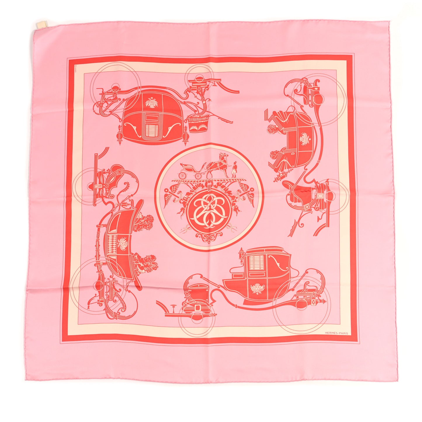 Silk Ex Libris Scarf 90 Rose Pale Corail Nacre
