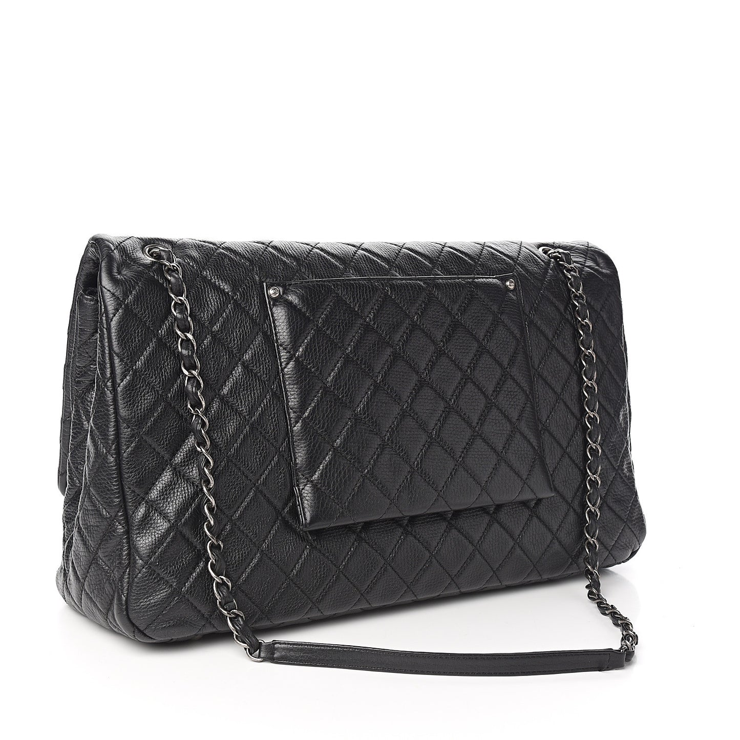 Calfskin Quilted XXL Travel Flap Bag Black