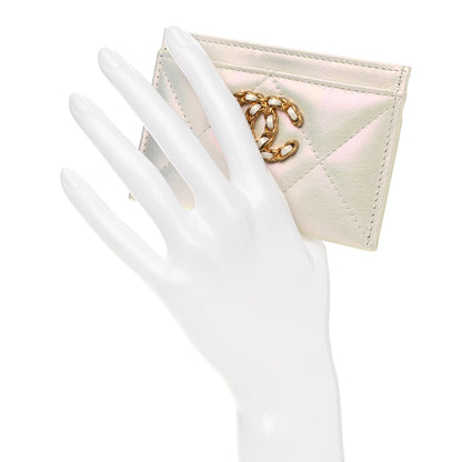 Chanel Iridescent Calfskin Quilted Chanel 19 Card Holder White 2 of 9