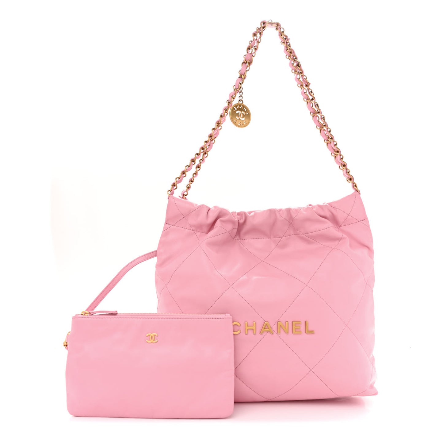 Shiny Calfskin Quilted Small Chanel 22 Light Pink