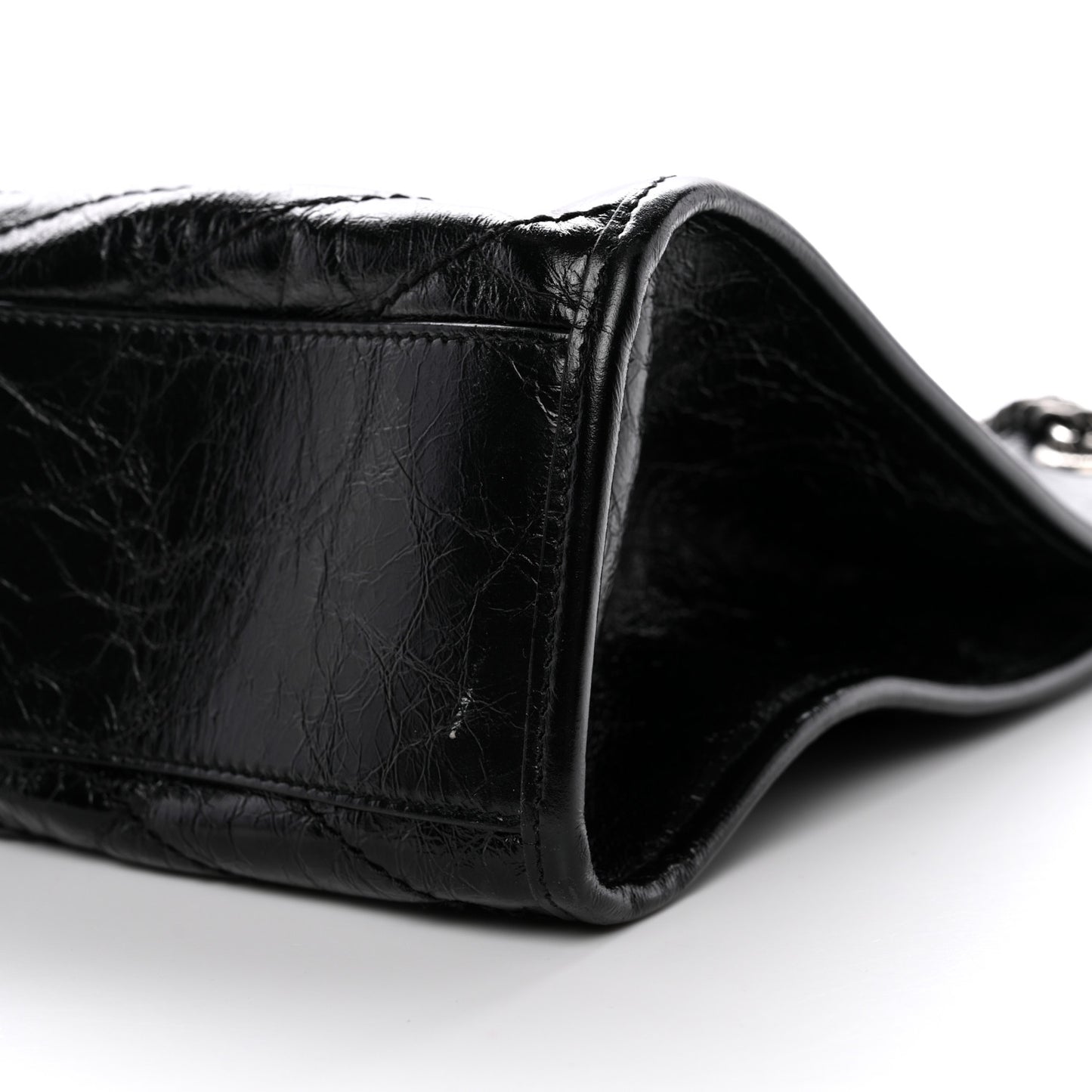Crinkled Calfskin Matelasse Monogram Medium Niki Shopper Tote Black