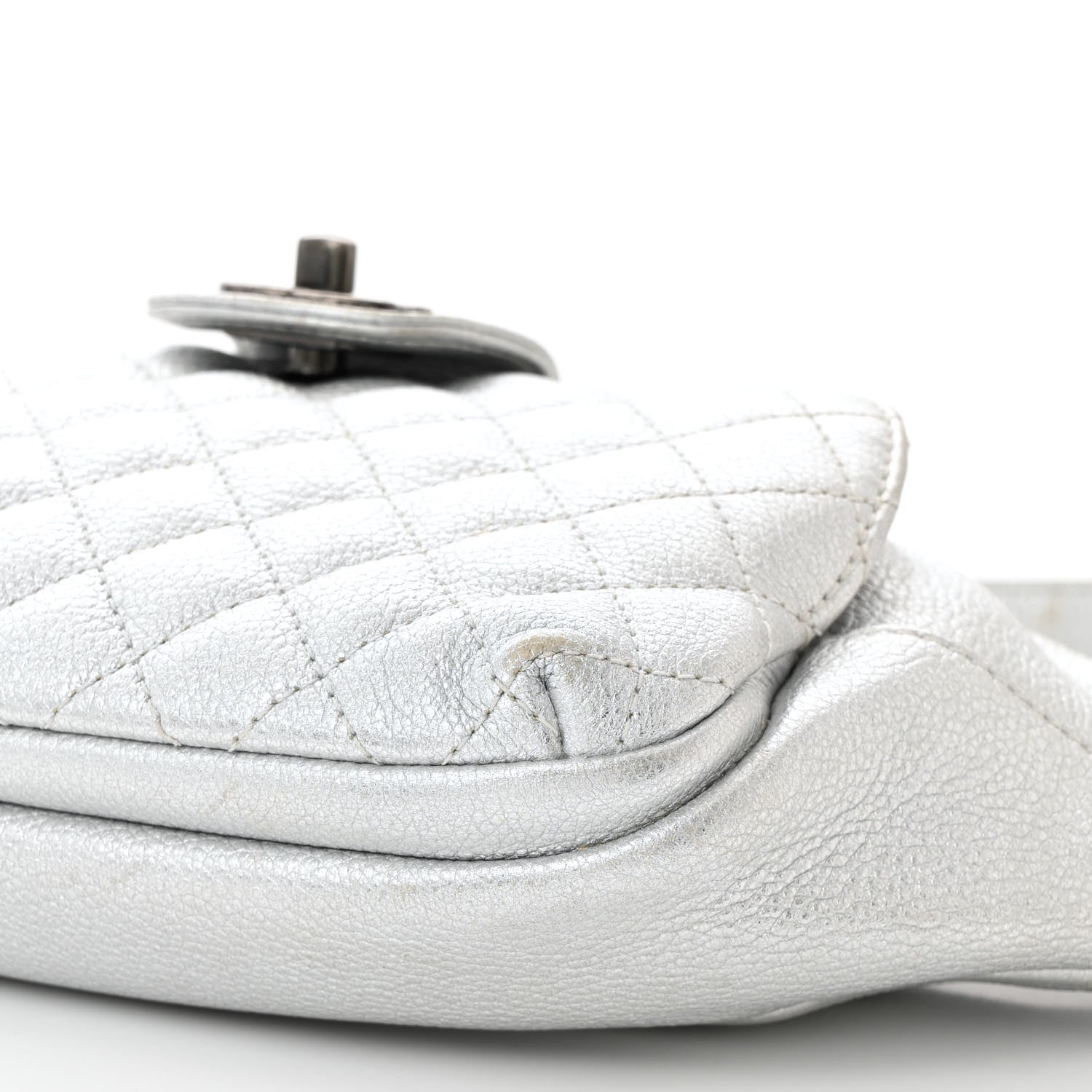 Chanel Metallic Grained Calfskin Quilted Casual Rock Waist Bag Fanny Pack Silver 10 of 15