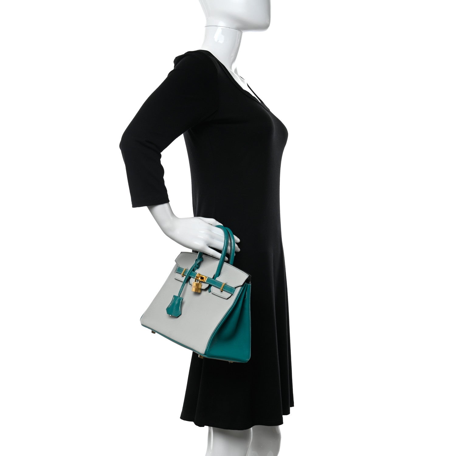 Hermes Chevre Mysore Horseshoe Birkin 25 Gris Perle Bleu Paon 2 of 11