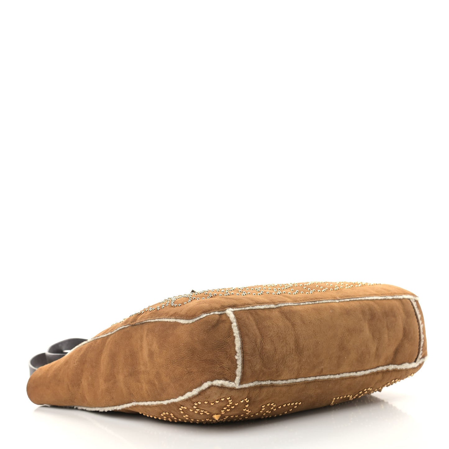 Suede Shearling Studded Tote Brown