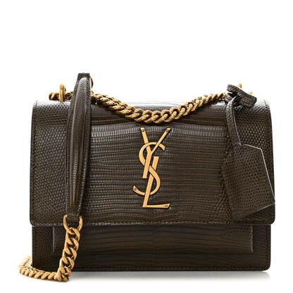 Saint Laurent Calfskin Lizard Embossed Small Monogram Sunset Dark Seaweed 1 of 11
