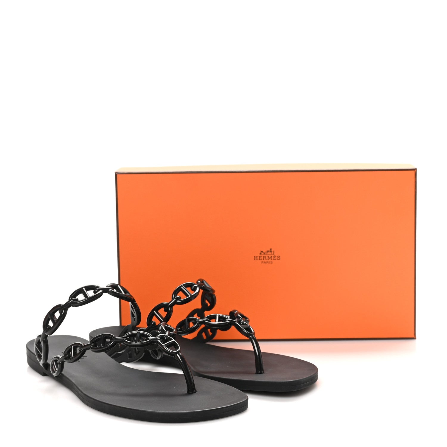 Hermes Rubber Chaine d'Ancre Island Sandals 38 Black 1750279