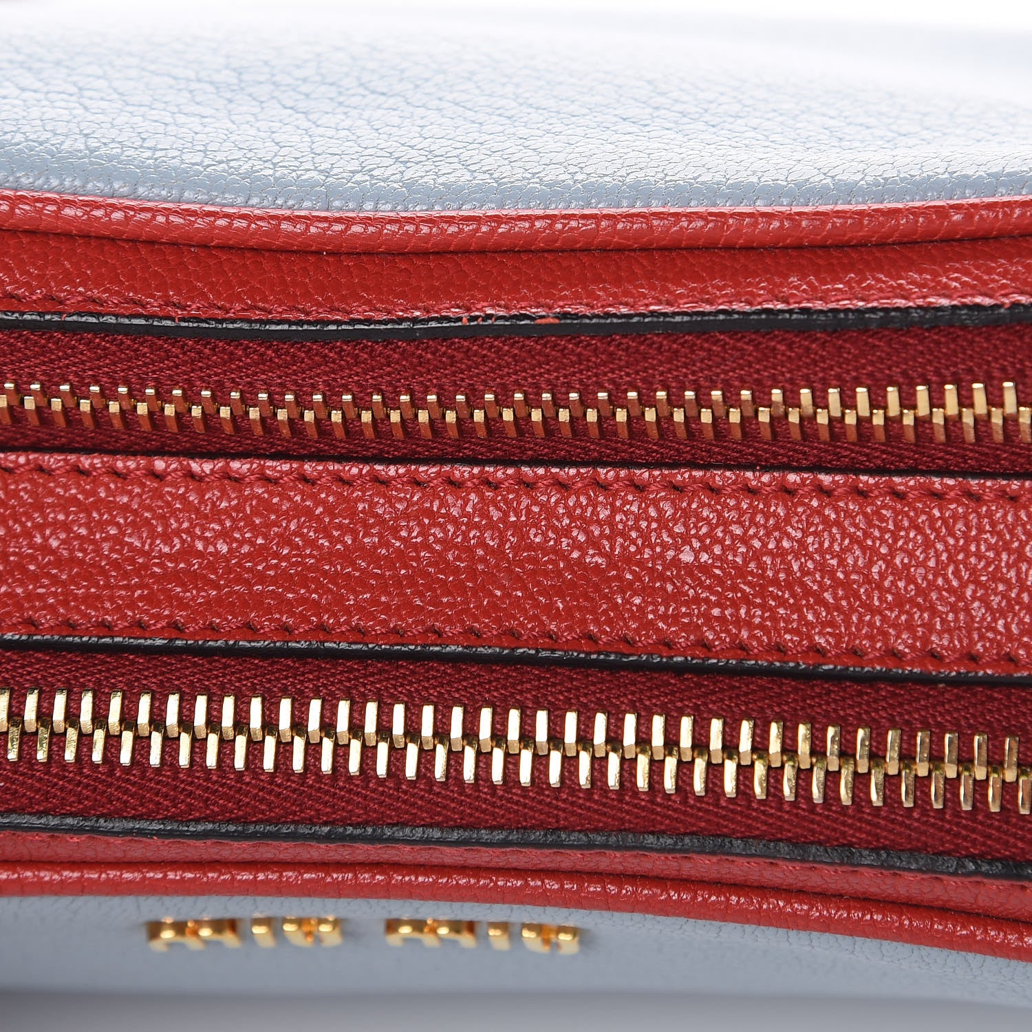 Miu Miu Goatskin Madras Double Zip Crossbody Bag Rosso Cielo 11 of 13