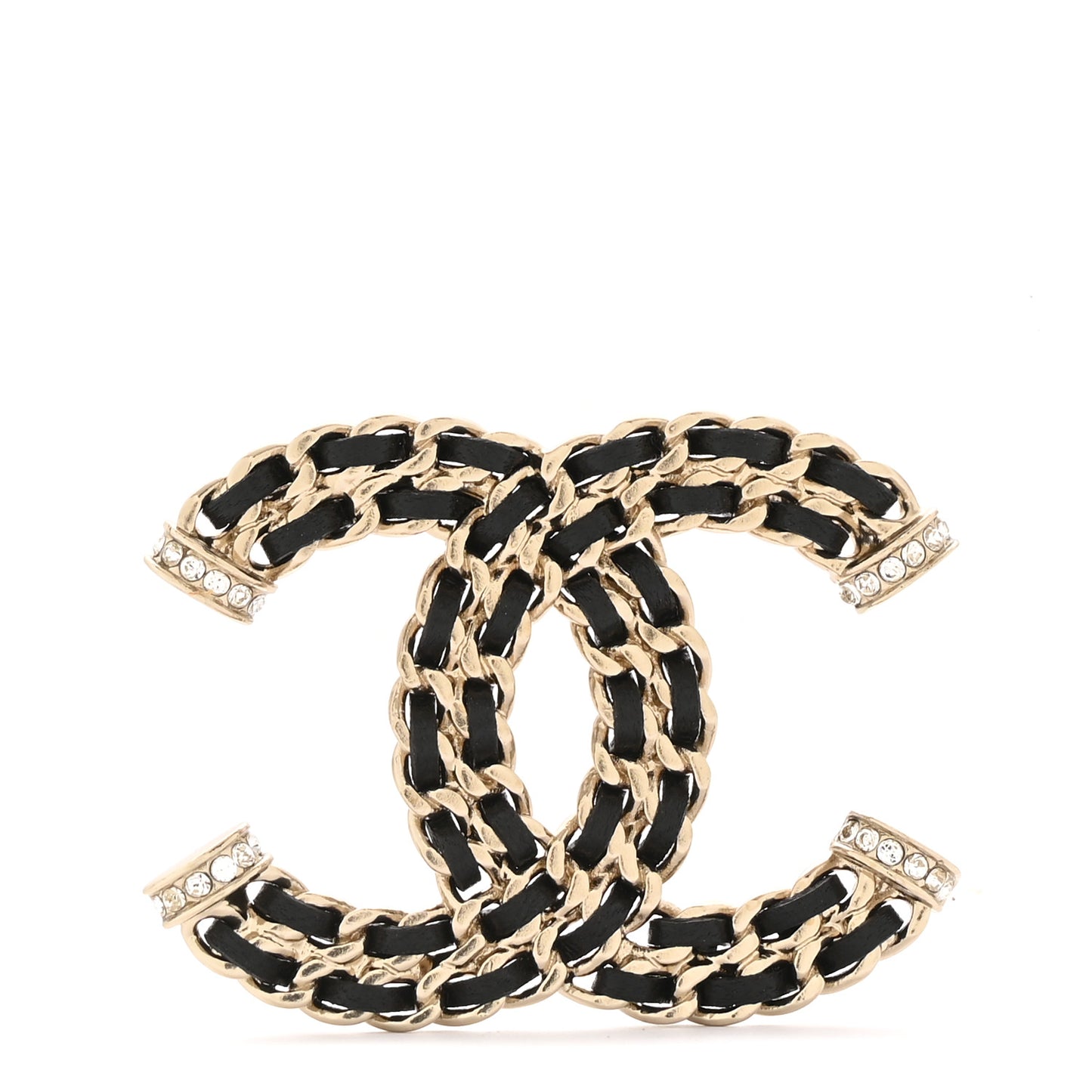 Lambskin Crystal CC Chain Brooch Black Gold