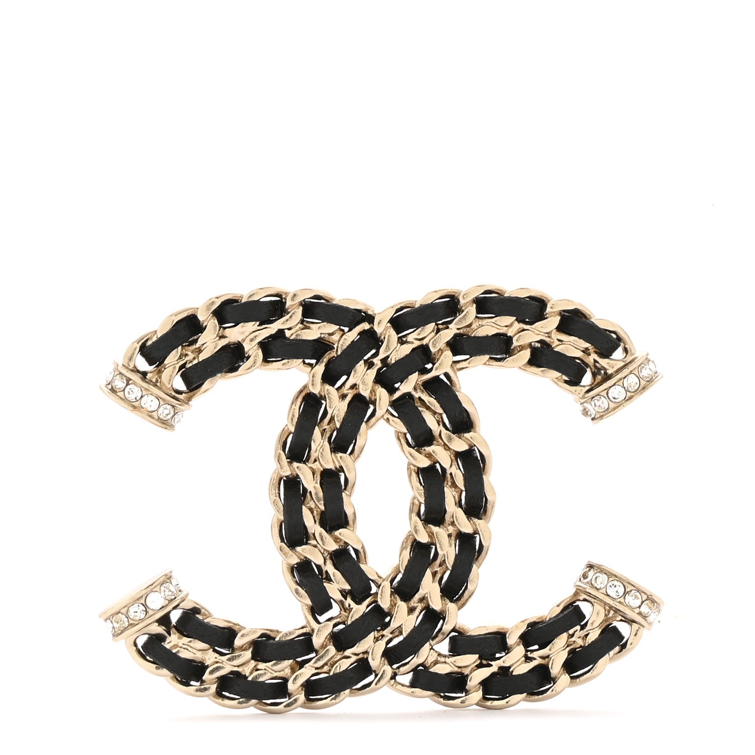 Chanel Lambskin Crystal CC Chain Brooch Black Gold 1 of 4