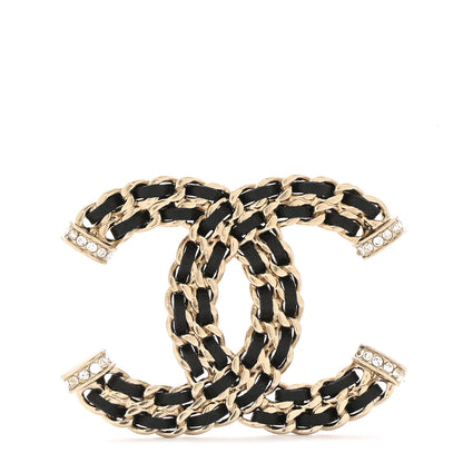 Chanel Lambskin Crystal CC Chain Brooch Black Gold 1 of 4